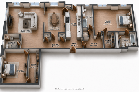 Floor plan for 2 beds, 3 baths, 1728 sqft
